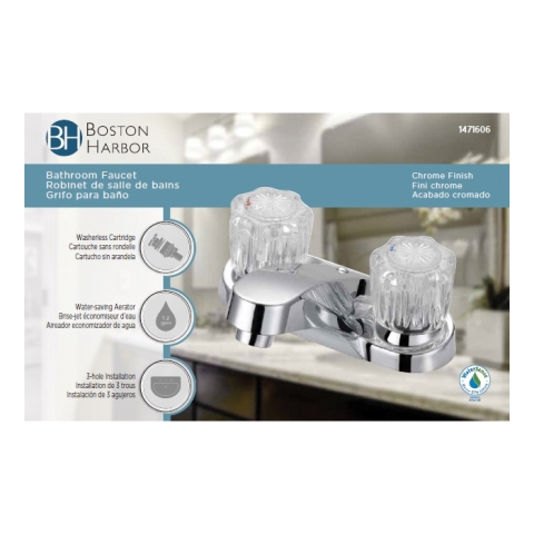 Boston Harbor F5120067CP Lavatory Faucet, 1.2 gpm, 2-Faucet Handle, 3-Faucet Hole, Metal/Plastic, Chrome Plated - Image 3