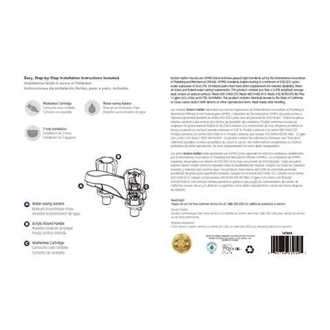 Boston Harbor F5120067CP Lavatory Faucet, 1.2 gpm, 2-Faucet Handle, 3-Faucet Hole, Metal/Plastic, Chrome Plated - Image 4