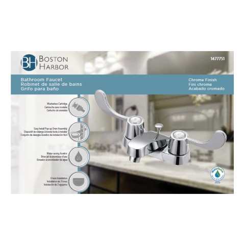 Boston Harbor F5120005CP Lavatory Faucet, 1.2 gpm, 2-Faucet Handle, 3-Faucet Hole, Metal/Plastic, Chrome Plated - Image 2
