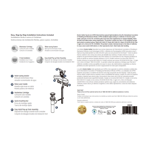 Boston Harbor TQ-F4510042NP Lavatory Faucet, 1.2 gpm, 1-Faucet Handle, 3-Faucet Hole, Metal/Plastic, Brushed Nickel - Image 4