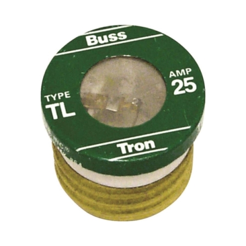 Bussmann BP-TL-25 Plug Fuse, 25 A, 125 V, 10 kA Interrupt, Plastic Body, Time Delay Fuse