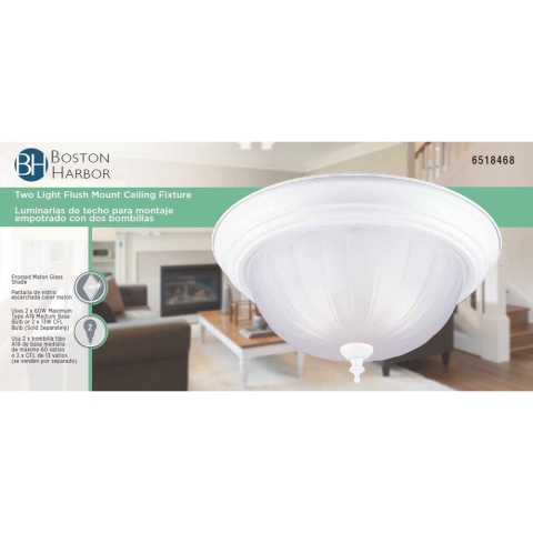 Boston Harbor Two Light Flush Mount Ceiling Fixture, 120 V, 60 W, 2-Lamp, A19 or CFL Lamp - Image 3