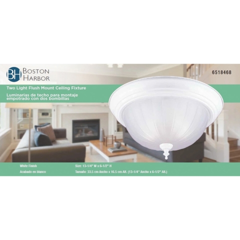 Boston Harbor Two Light Flush Mount Ceiling Fixture, 120 V, 60 W, 2-Lamp, A19 or CFL Lamp - Image 4