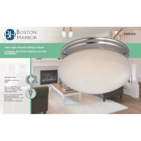 Boston Harbor Two Light Round Ceiling Fixture, 120 V, 60 W, 2-Lamp, A19 or CFL Lamp - Image 3