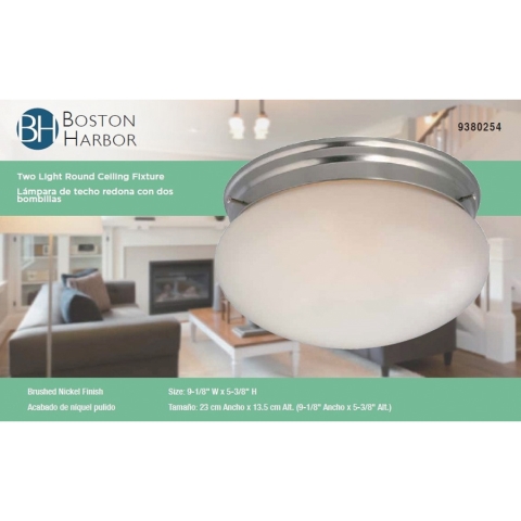 Boston Harbor Two Light Round Ceiling Fixture, 120 V, 60 W, 2-Lamp, A19 or CFL Lamp - Image 4