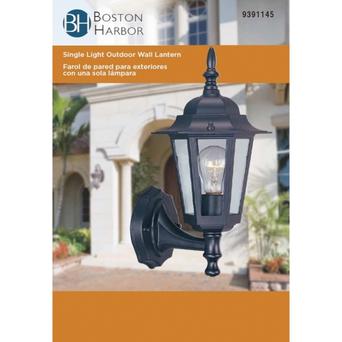 Boston Harbor AL8041-5 Outdoor Wall Lantern, 120 V, 60 W, A19 or CFL Lamp, Aluminum Fixture, Black - Image 3